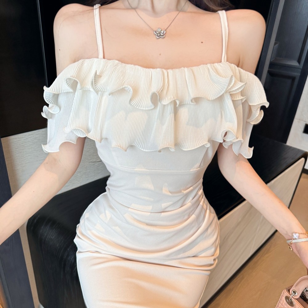 Slim enticement dress flat shoulder stereoscopic formal dress