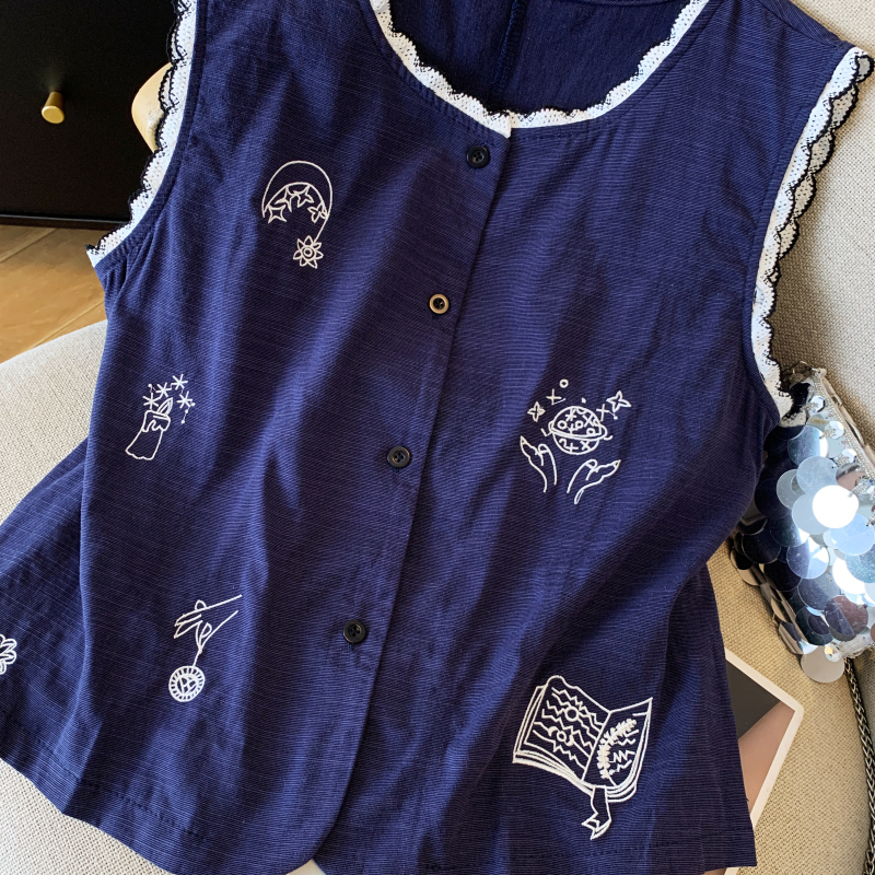 Round neck fashion tops all-match slim vest for women