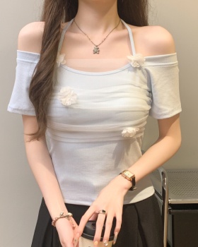 Summer gauze splice short sleeve niche flowers tops
