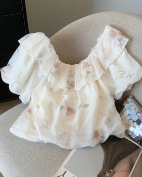 Fold flowers shirt summer chiffon shirt for women