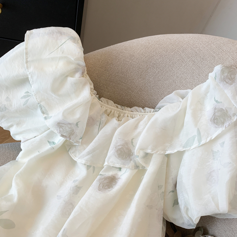 Fold flowers shirt summer chiffon shirt for women