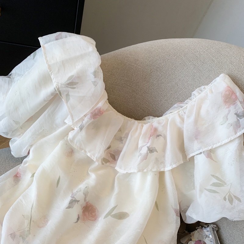 Fold flowers shirt summer chiffon shirt for women