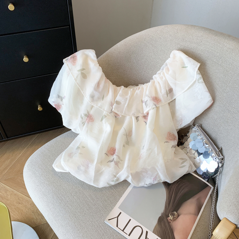 Fold flowers shirt summer chiffon shirt for women