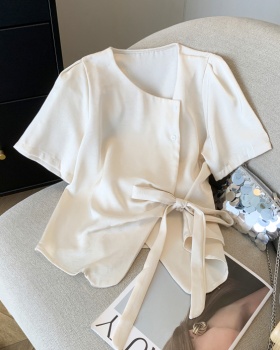 Puff sleeve tops oblique buckle shirt for women