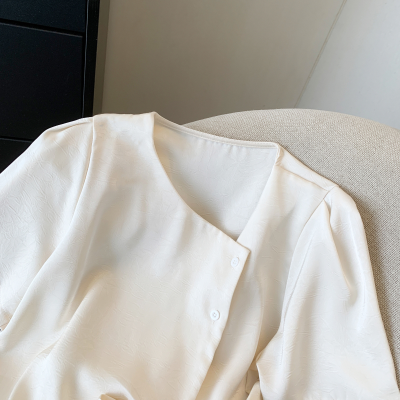 Puff sleeve tops oblique buckle shirt for women