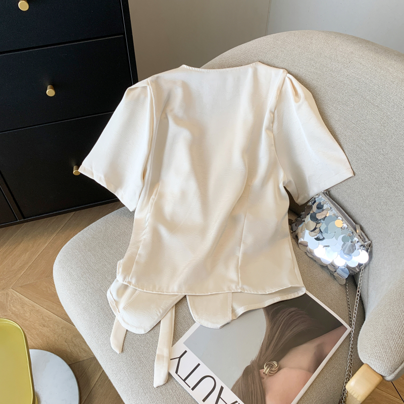 Puff sleeve tops oblique buckle shirt for women