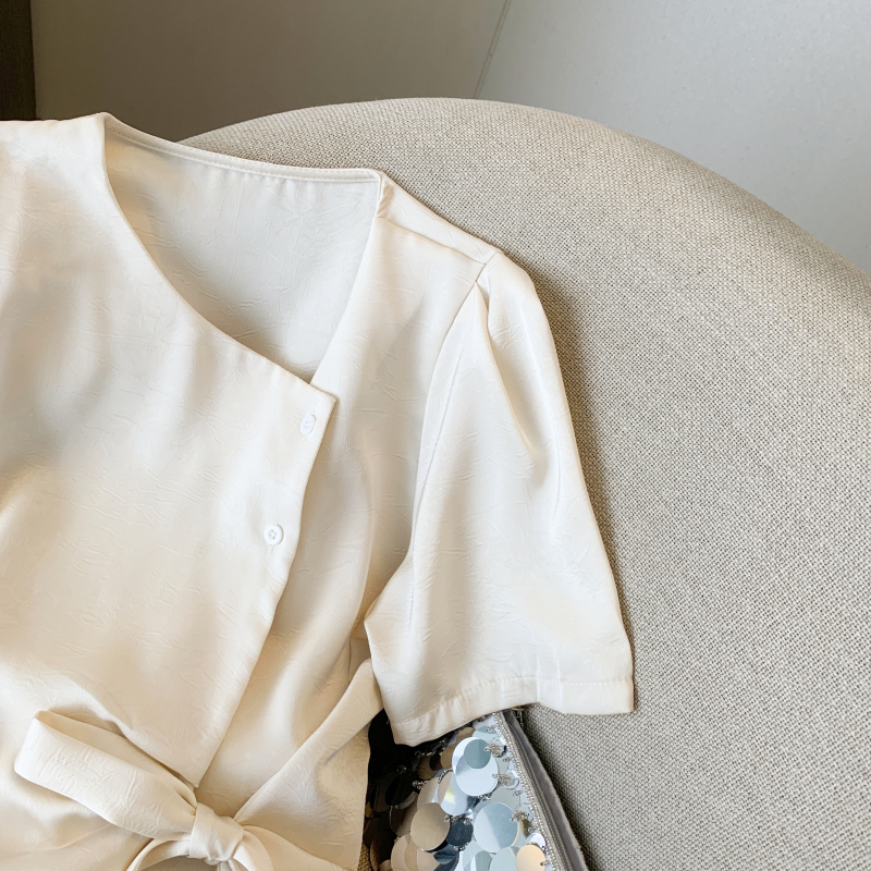 Puff sleeve tops oblique buckle shirt for women