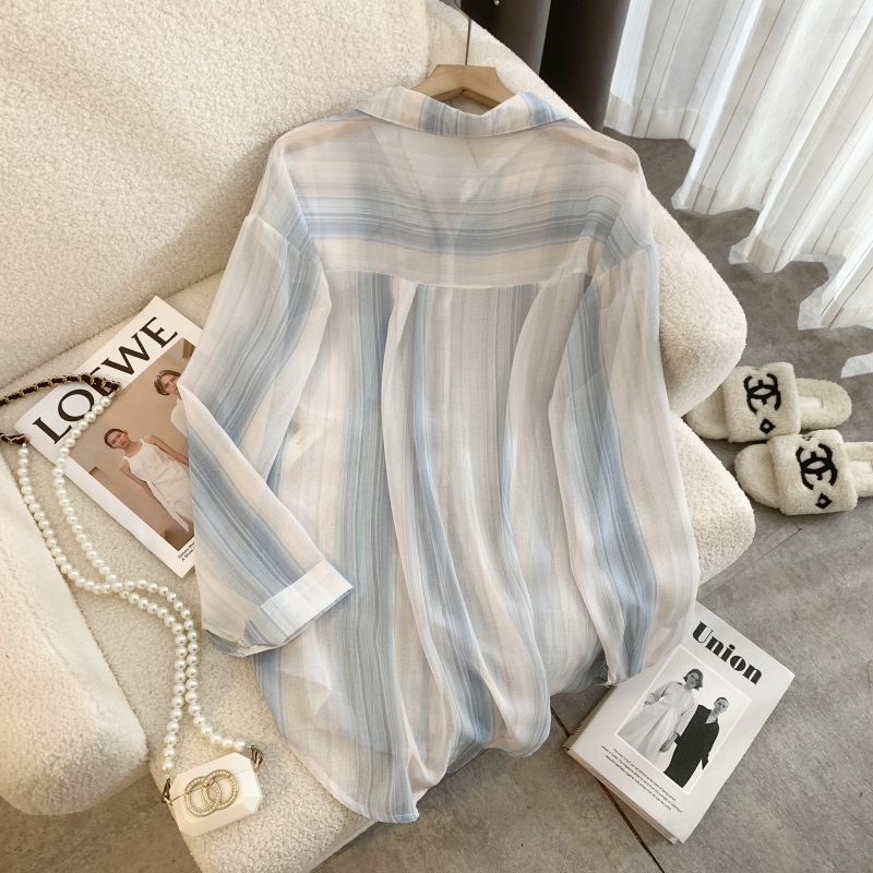 Long sleeve mixed colors thin aesthetic shirt for women