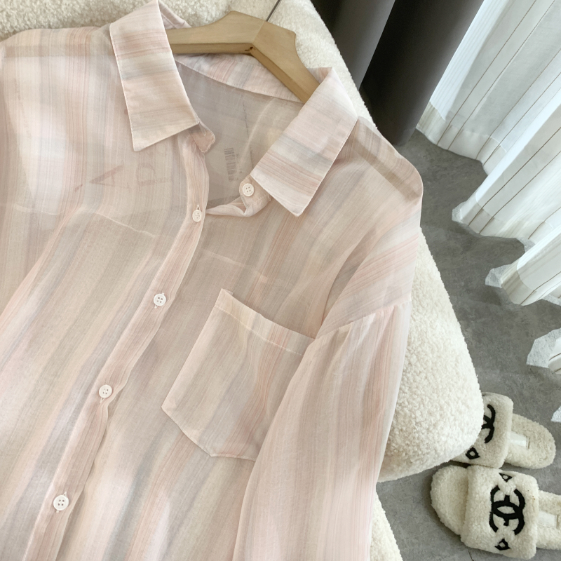 Long sleeve mixed colors thin aesthetic shirt for women