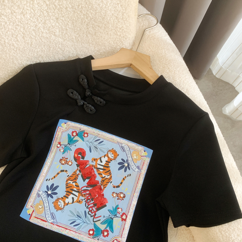 Summer T-shirt Chinese style tops for women