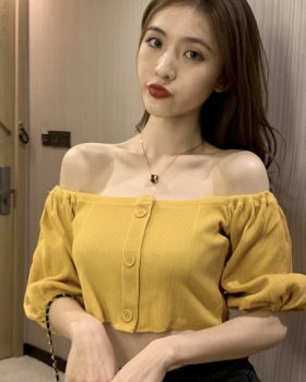 Fashion short strapless tops bottoming breasted T-shirt