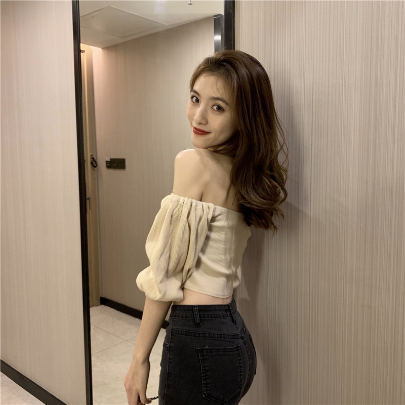 Fashion short strapless tops bottoming breasted T-shirt