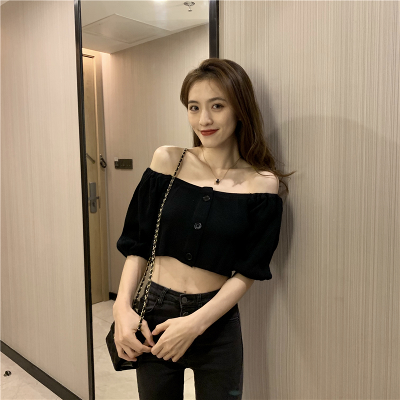 Fashion short strapless tops bottoming breasted T-shirt