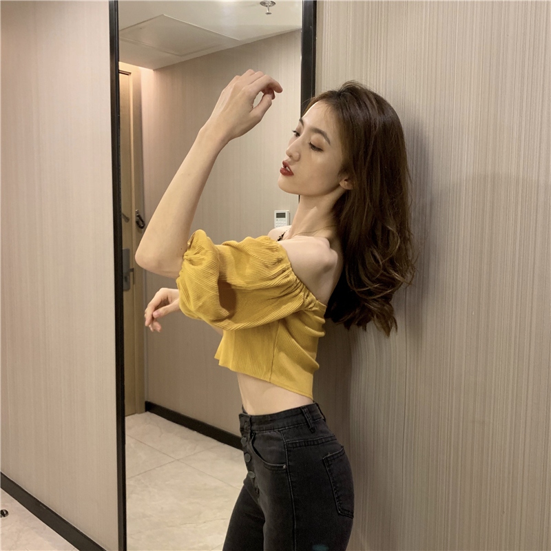 Fashion short strapless tops bottoming breasted T-shirt