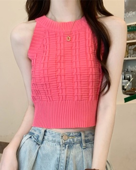 Knitted plaid spicegirl all-match summer Korean style vest