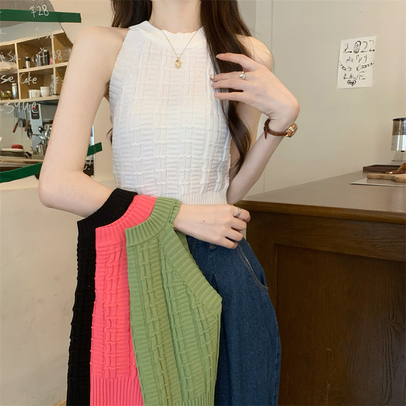 Knitted plaid spicegirl all-match summer Korean style vest
