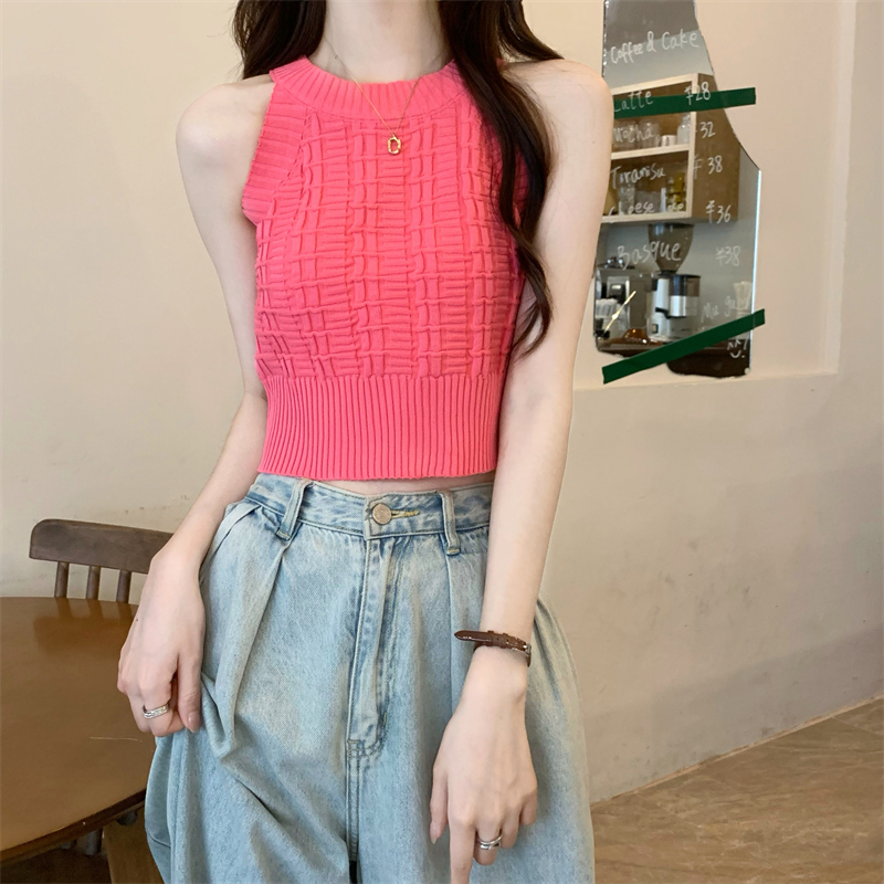 Knitted plaid spicegirl all-match summer Korean style vest
