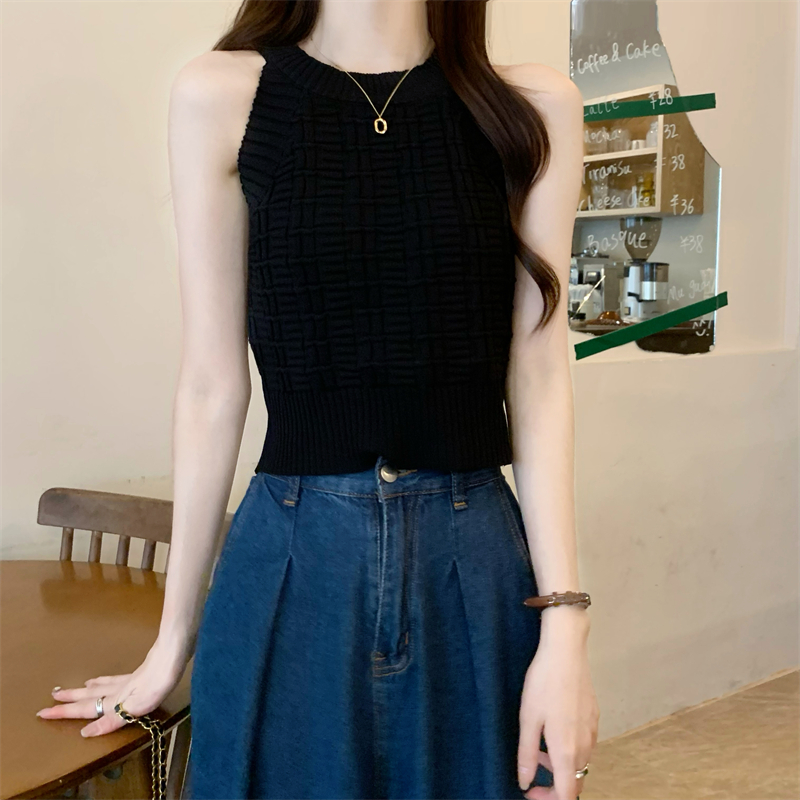 Knitted plaid spicegirl all-match summer Korean style vest
