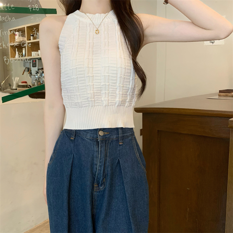 Knitted plaid spicegirl all-match summer Korean style vest