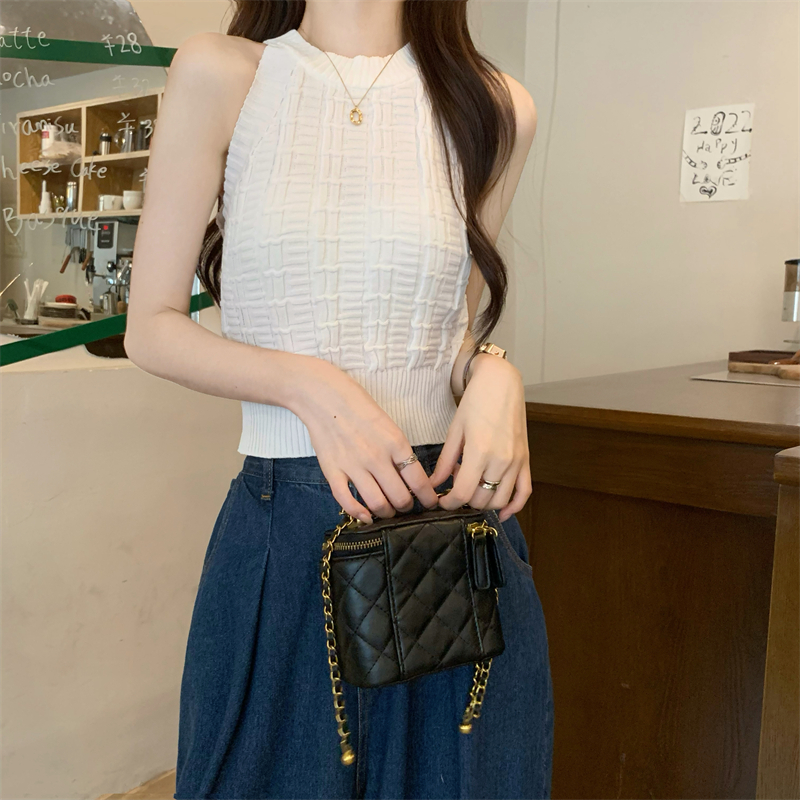 Knitted plaid spicegirl all-match summer Korean style vest