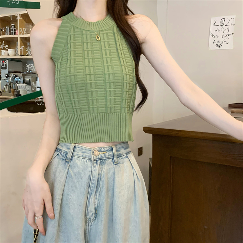 Knitted plaid spicegirl all-match summer Korean style vest