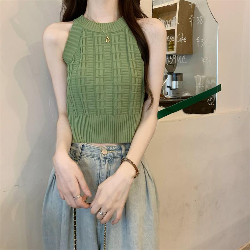 Knitted plaid spicegirl all-match summer Korean style vest