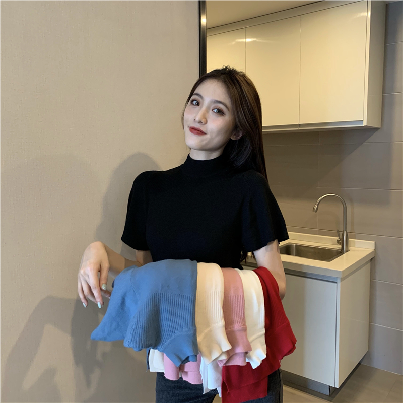 Half collar retro bottoming shirt boats sleeve slim tops