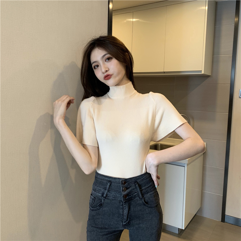 Half collar retro bottoming shirt boats sleeve slim tops