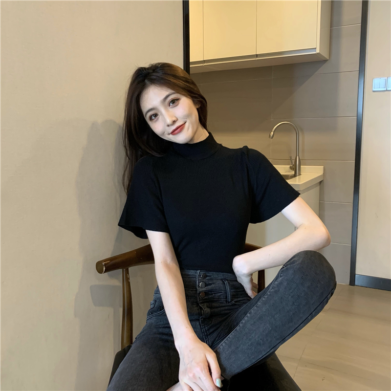 Half collar retro bottoming shirt boats sleeve slim tops