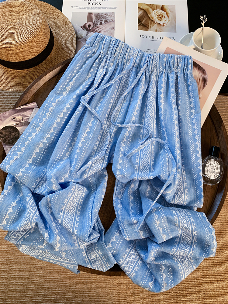 Vacation casual pants national style wide leg pants