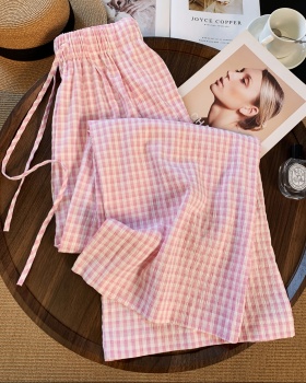 Summer pink long pants straight plaid pants for women