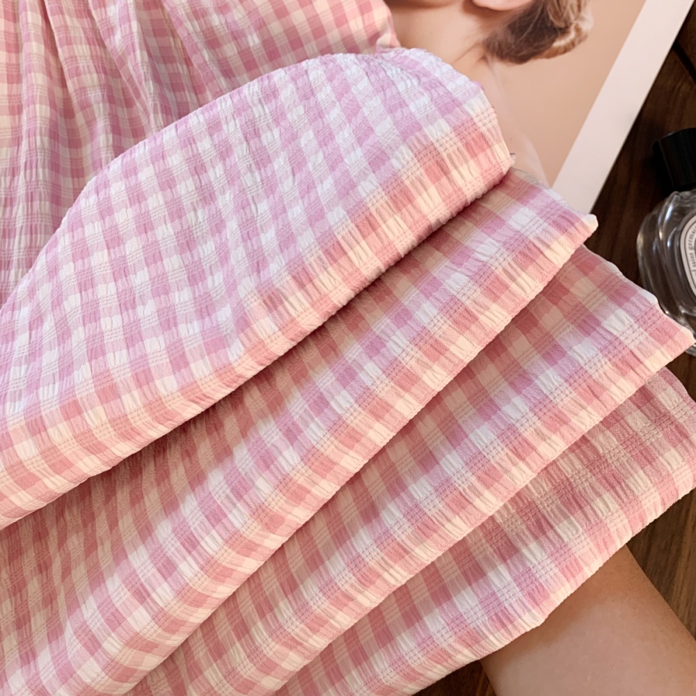 Summer pink long pants straight plaid pants for women