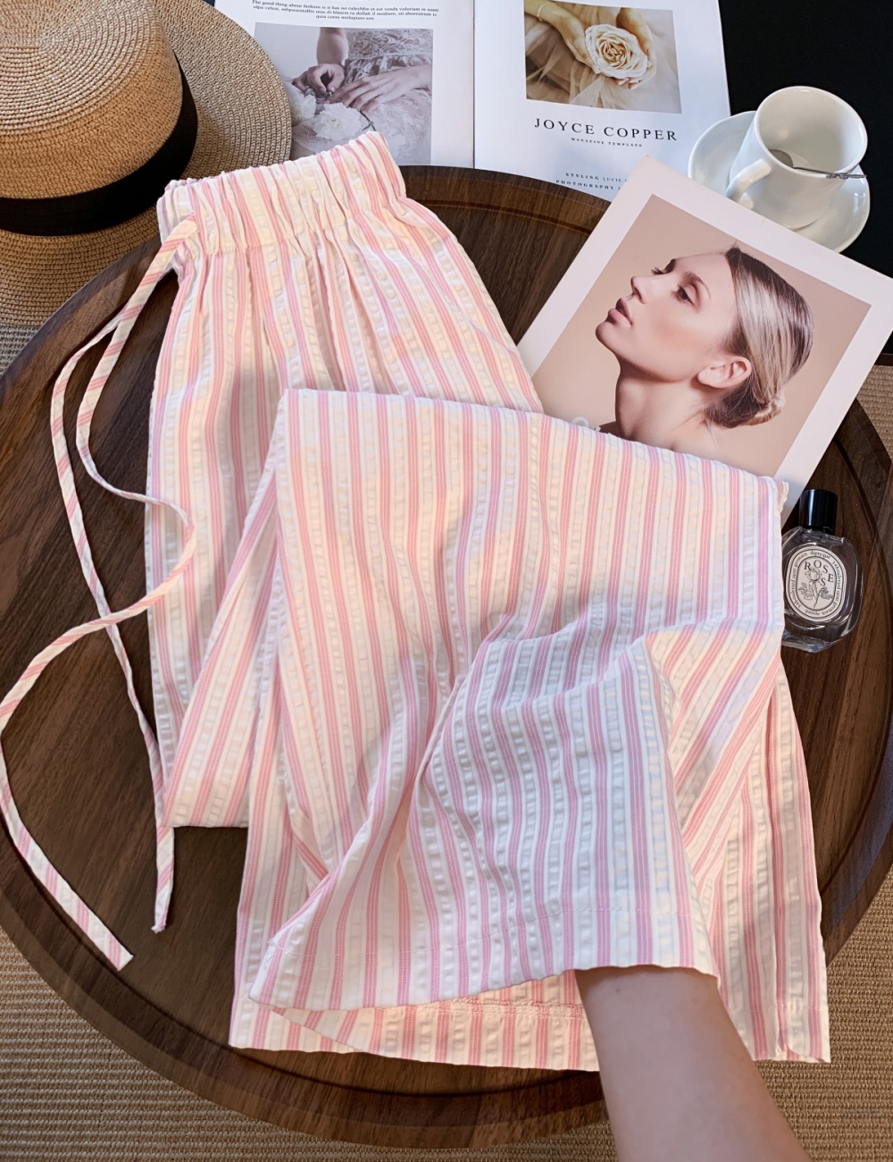Sandy beach slim long pants pink summer wide leg pants