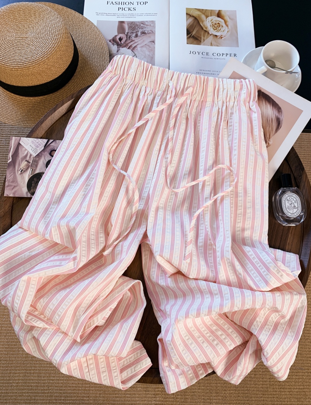 Sandy beach slim long pants pink summer wide leg pants