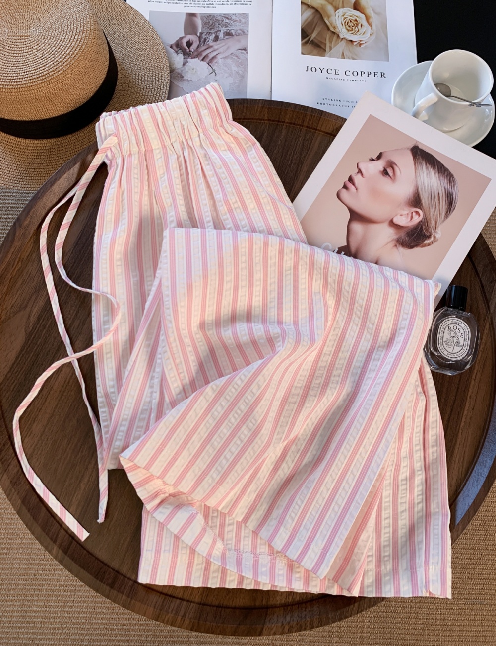Sandy beach slim long pants pink summer wide leg pants