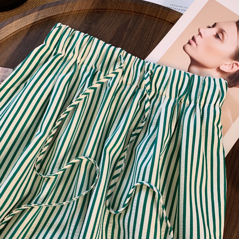 Green slim wide leg pants summer loose casual pants for women