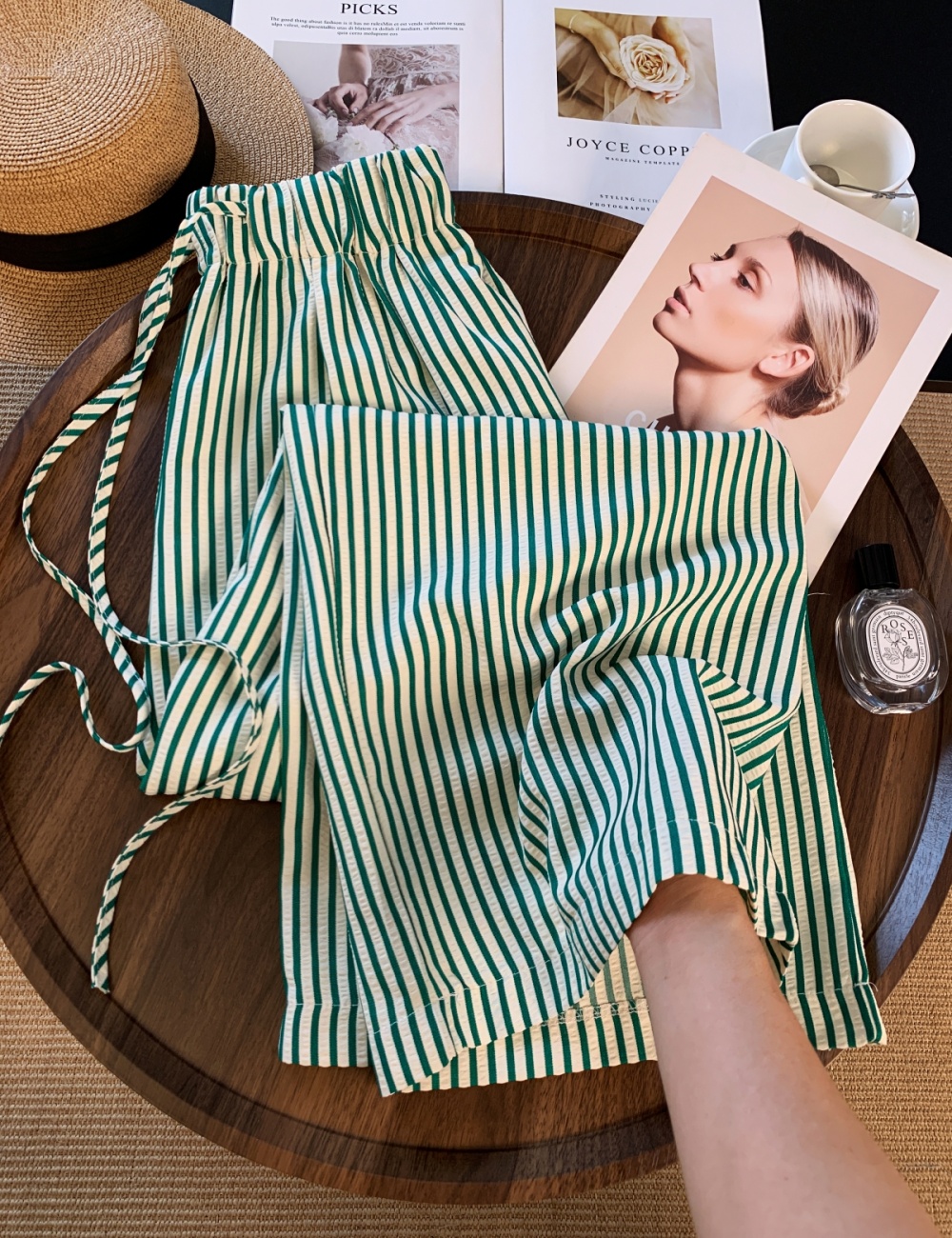 Green slim wide leg pants summer loose casual pants for women
