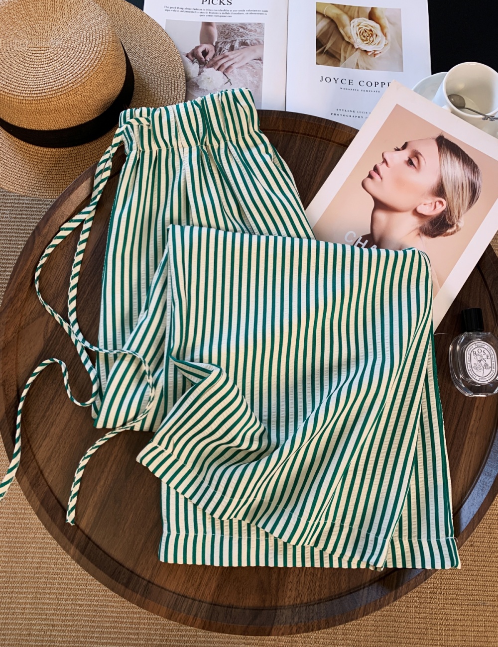 Green slim wide leg pants summer loose casual pants for women