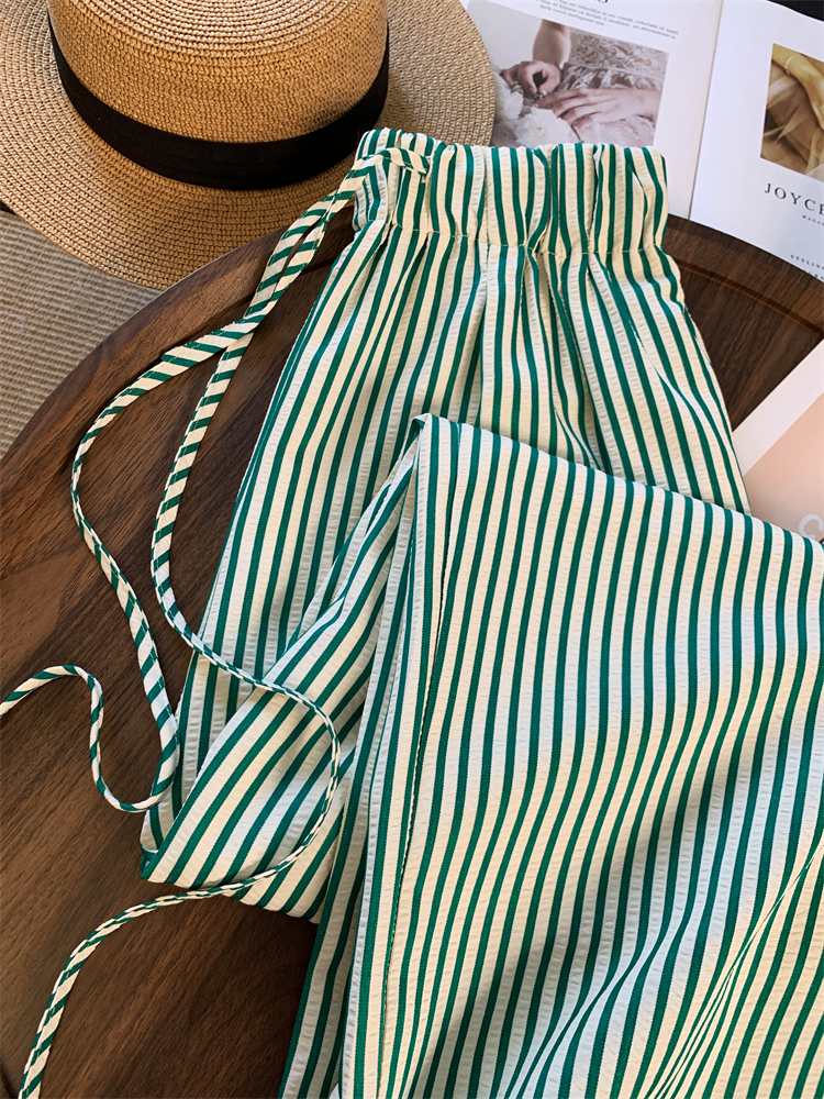 Green slim wide leg pants summer loose casual pants for women