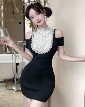 Package hip sexy slim temperament lace splice retro dress