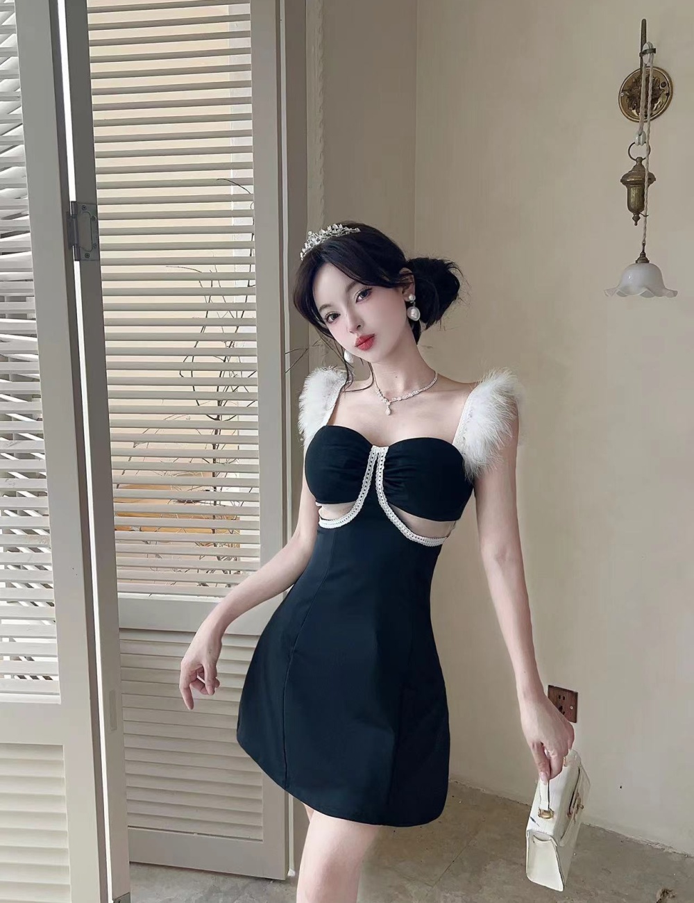 Hollow short package hip bottoming sexy dress