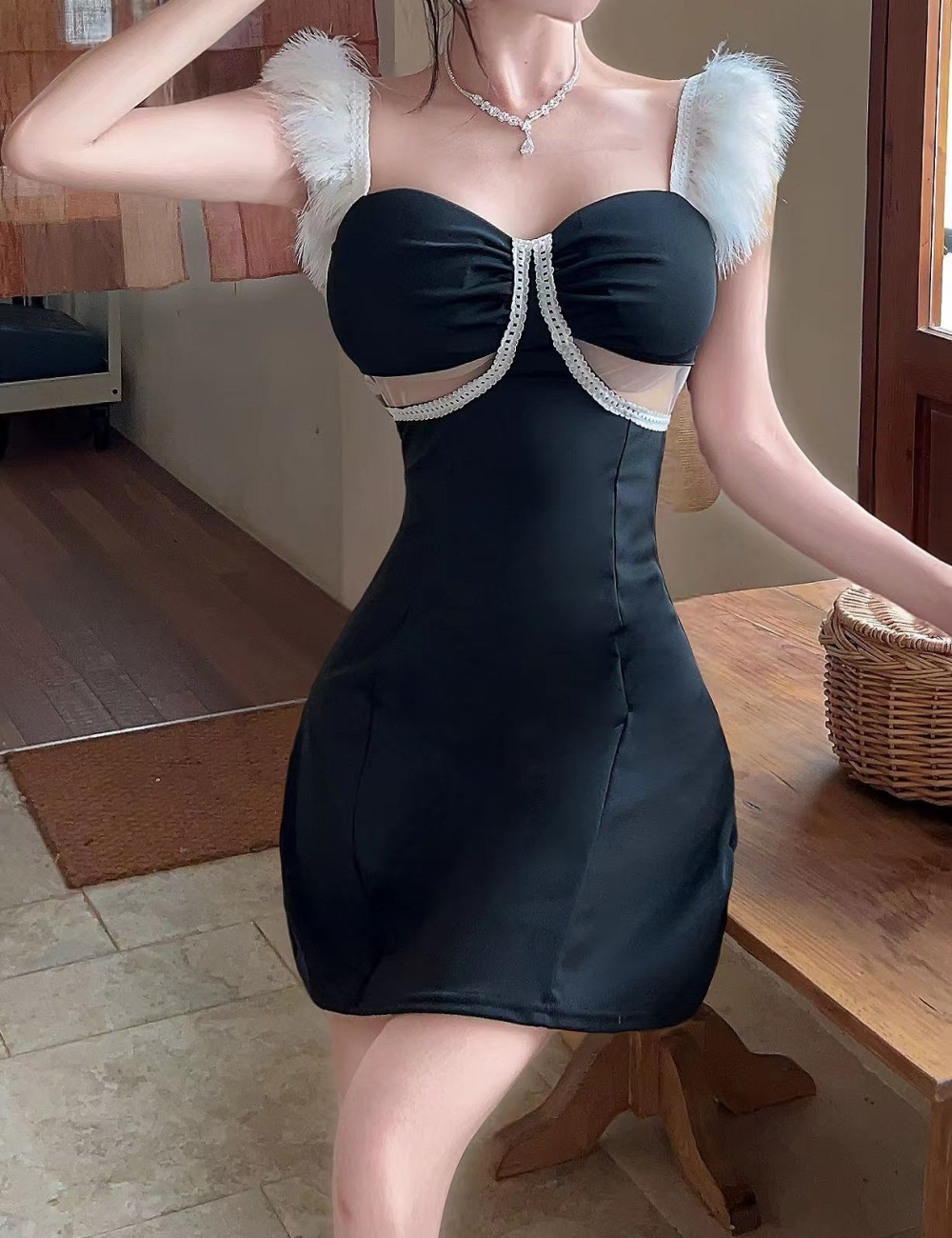 Hollow short package hip bottoming sexy dress
