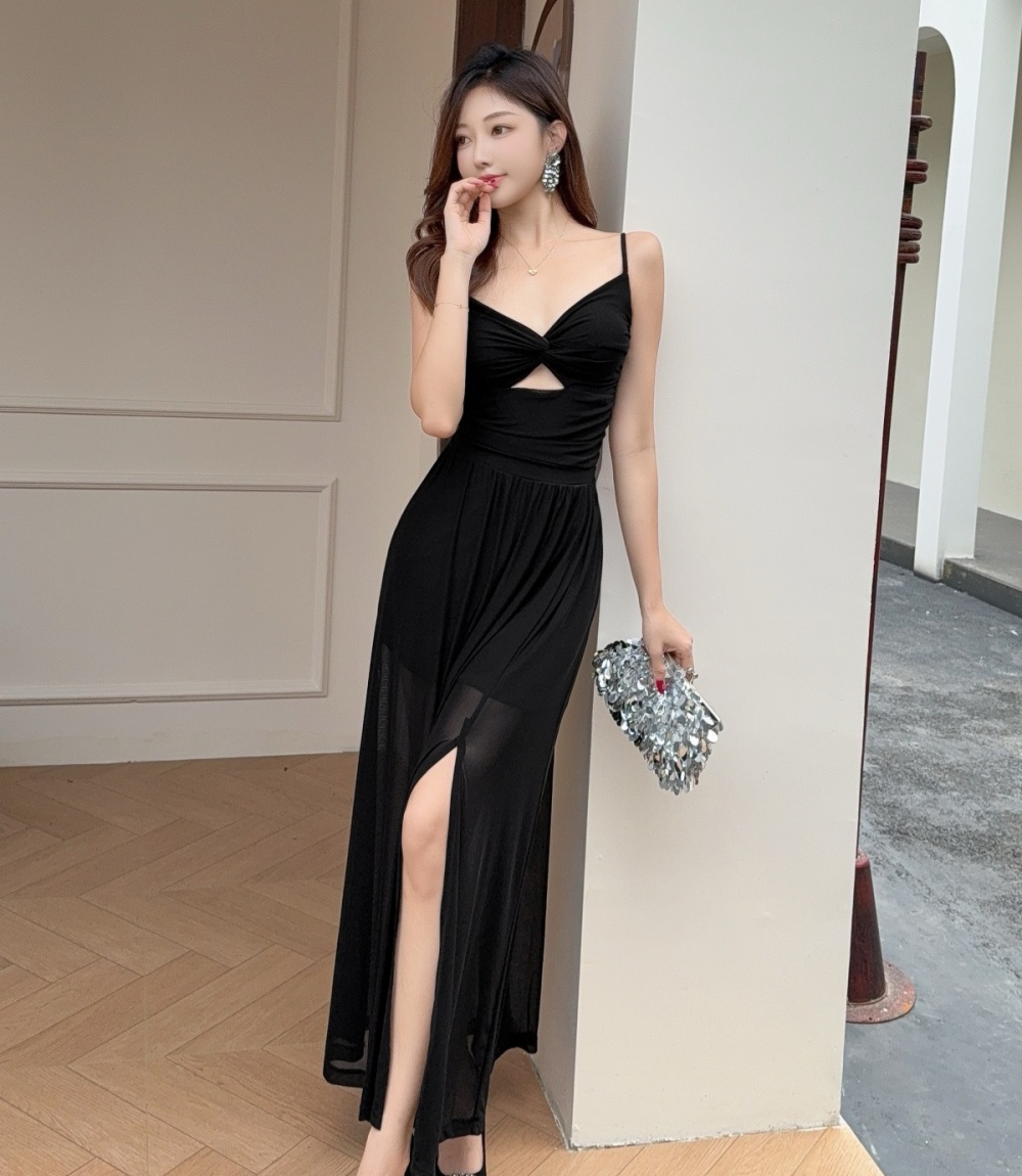 A-line slim long dress pleated spring long dress