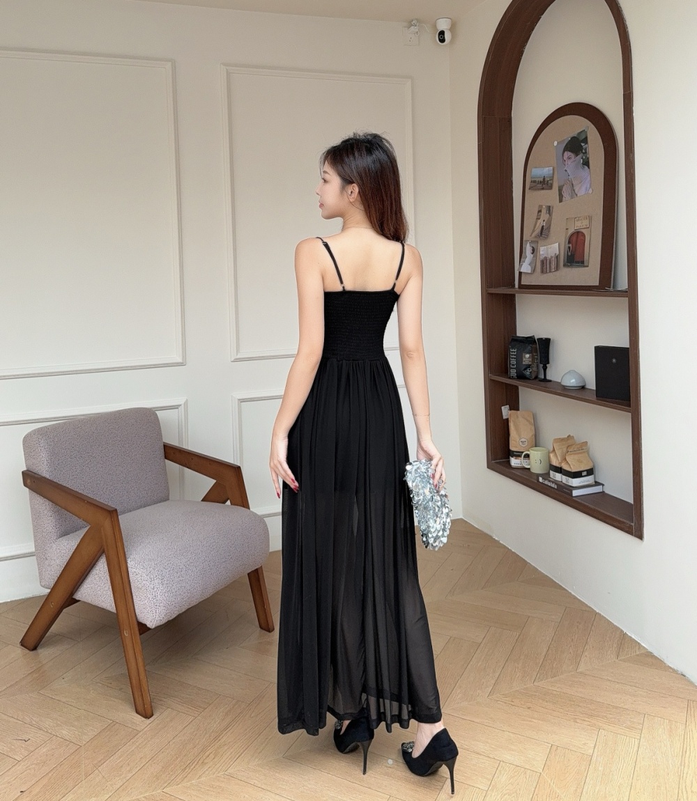 A-line slim long dress pleated spring long dress