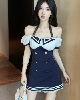 College style pinched waist mixed colors dress