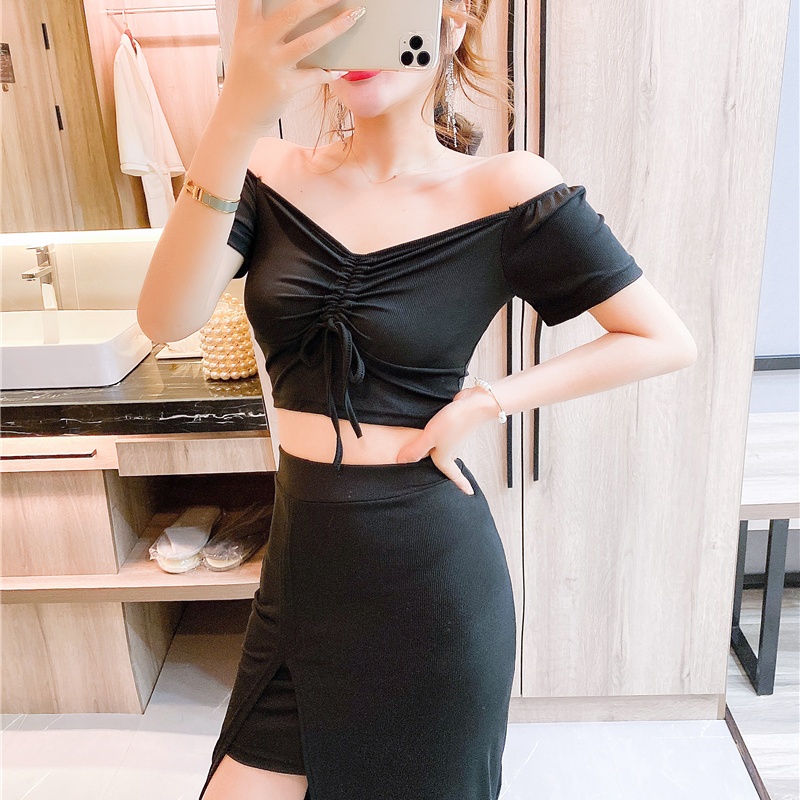 Fashion strapless tops sexy long skirt 2pcs set for women