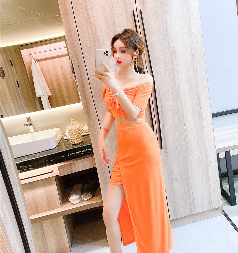 Fashion strapless tops sexy long skirt 2pcs set for women