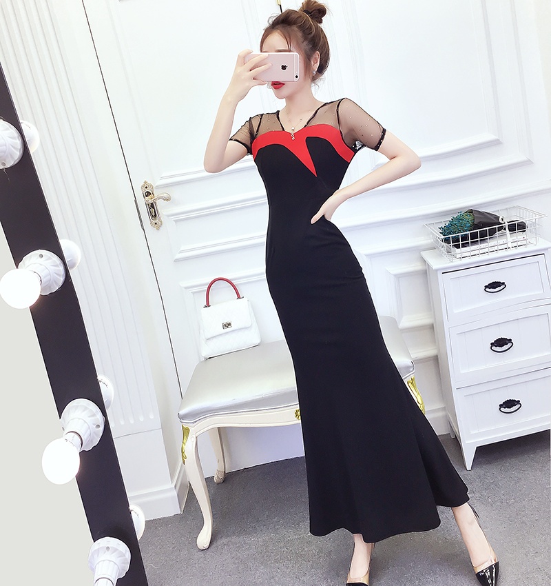 Gauze fashion formal dress summer splice long dress