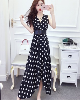 Fashion temperament long dress pinched waist dress