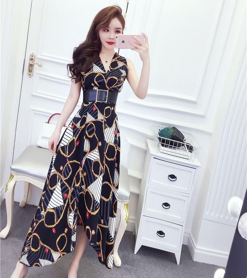 Slim printing long dress temperament fashion dress